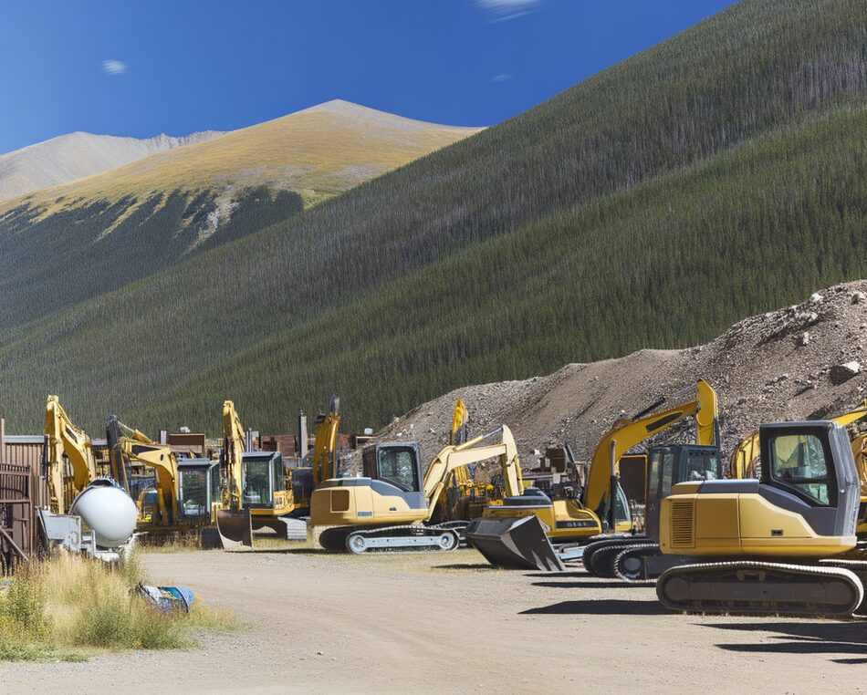 Construction equipment rental yard in Colorado mountain region