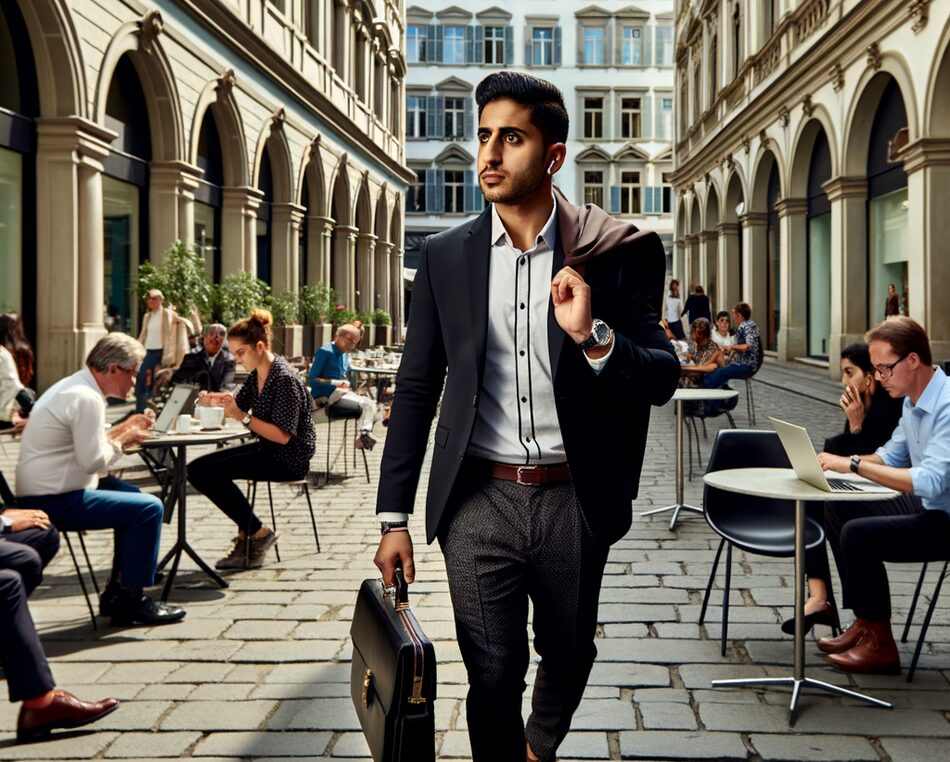 Centro storico di Sassari, attività imprenditoriali e architettura Imprenditore a Sassari in una via del centro storico con attività e passanti – Luxembourg