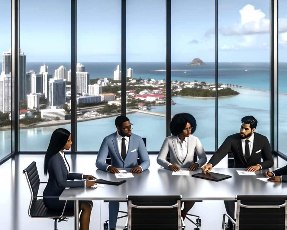 Professional fund managers discuss Cayman Islands fund structuring in a modern office