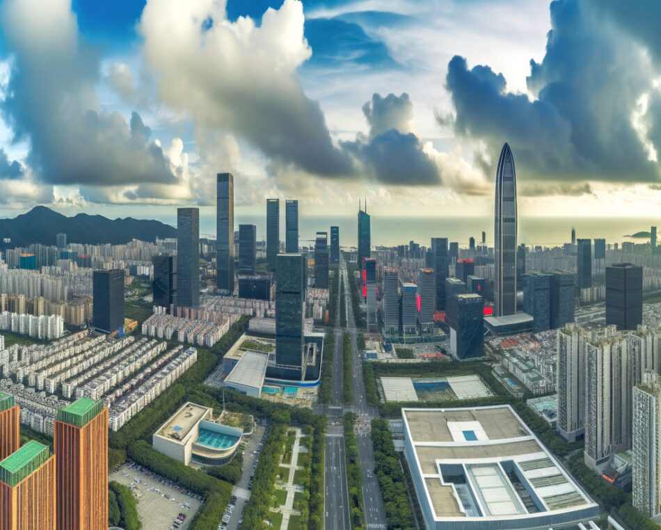 Aerial view of Shenzhen business district skyline, China — investment destination for foreign companies