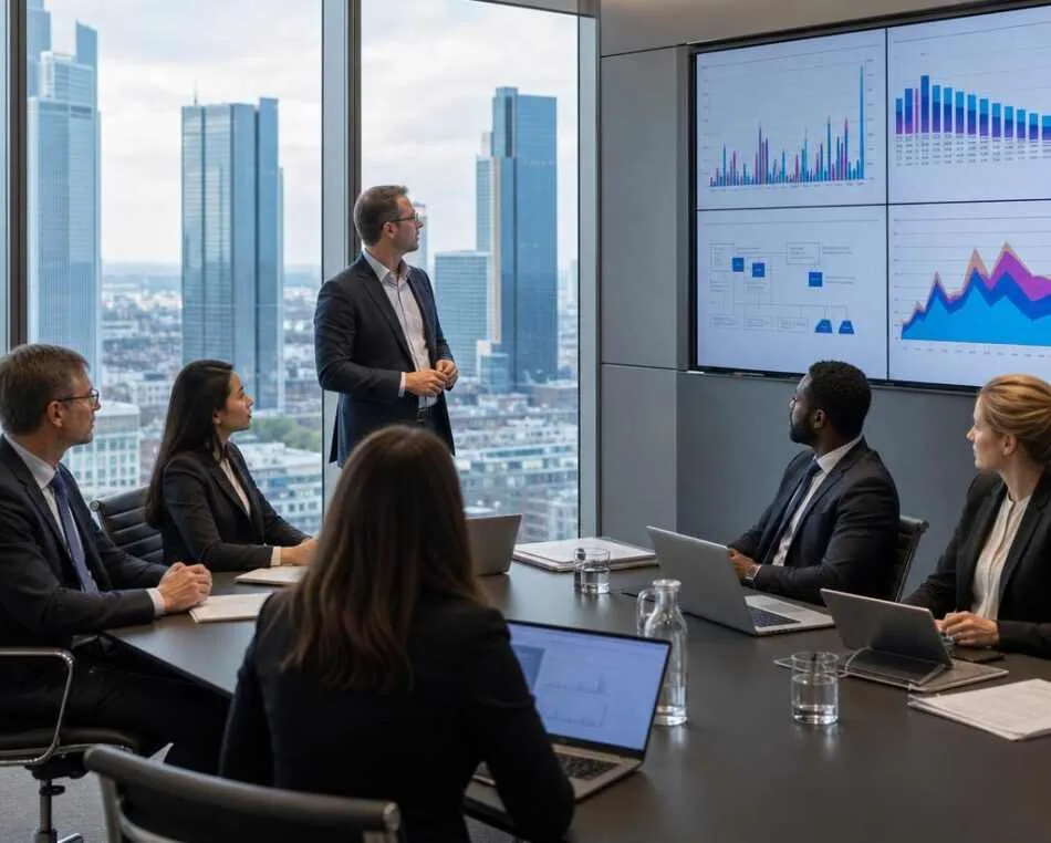 Luxembourg and Frankfurt fund managers discussing RAIF cross-border strategies in a modern office